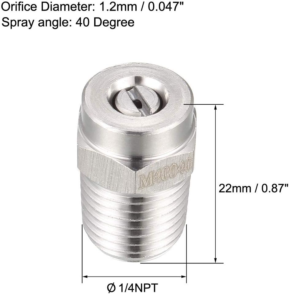 sourcing map Pressure Washer Nozzle, 1/4NPT Thread Spray Tip (40 Degree, 1.2mm Orifice Diameter) - Image 3