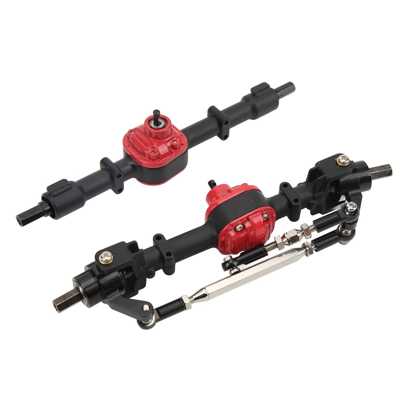 Dilwe Metal Front Rear Axle Set, RC Car Metal Front Rear Axle Set for MN D90 D91 99S FJ45 1/12 RC Car Upgrade Parts(Black red)