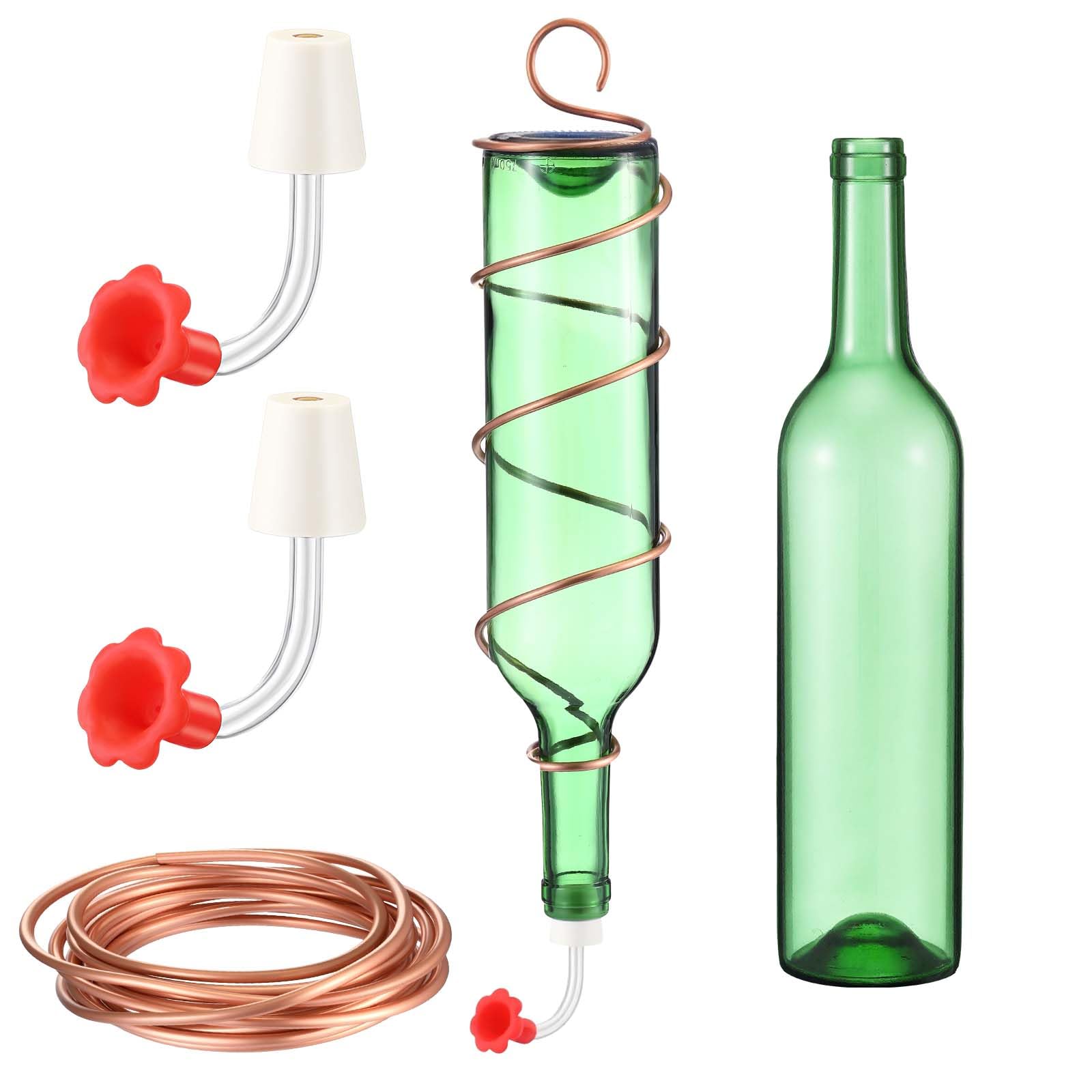 Photo 1 of Baderke 2 Pack Glass Hummingbird Feeders, 46 oz Antique Bottle Style Bird Feeder, Large Hanging Hummingbird Feeders for Outdoors, Patio, Garden Decor, Include Tubes, Bottles, Copper Wire(Green)
