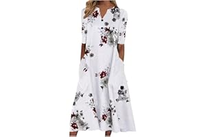 JPVDPA Summer Dresses for Women 2023 Causal Short Sleeve Pockets Dress Floral Print Crewneck High Waist Flowy Midi Dress