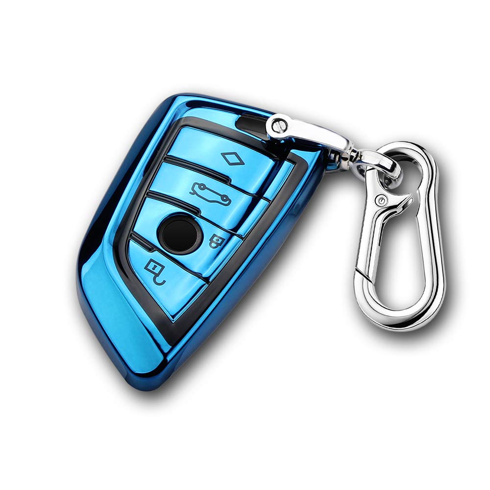 QBUC Car Key Cover for BMW Soft TPU Anti-dust Protection Key Full siege Case Blade Shape Shell Keyless Remote Control Smart Protector Cover for BMW X1 X3 X5 X6 and 2018 Series 1 2 5 7 (Blue)