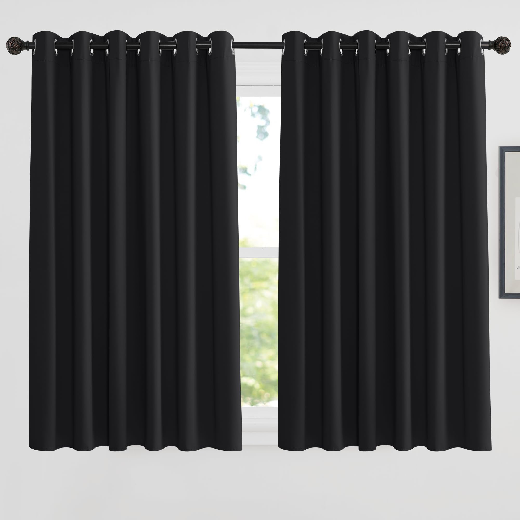 PONY DANCE Black Blackout Curtains for Bedroom Eyelet Thermal Insulated Curtains 54 Drop Extra Wide Drapes for Room Darkening / Privacy Protection, 2 Pieces, W90 X L54 Inch, Black — image 1