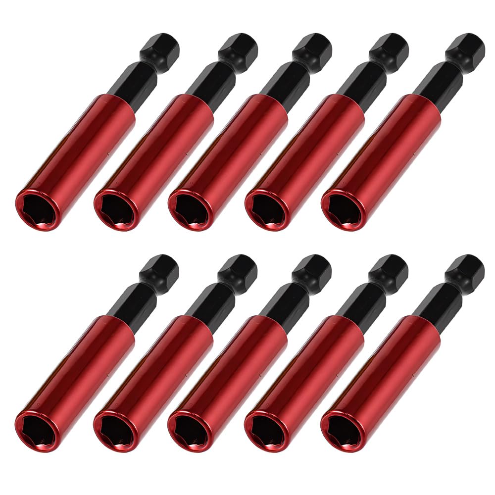 Saipor 10pcs 60mm Magnetic Drill Bit Holder, 1/4 Inch Hex Shank Screwdriver Bit Holder Drill Bit Extension Set, S2 Steel Screwdriver Extension Socket, Drill Bit Extender for Impact Driver