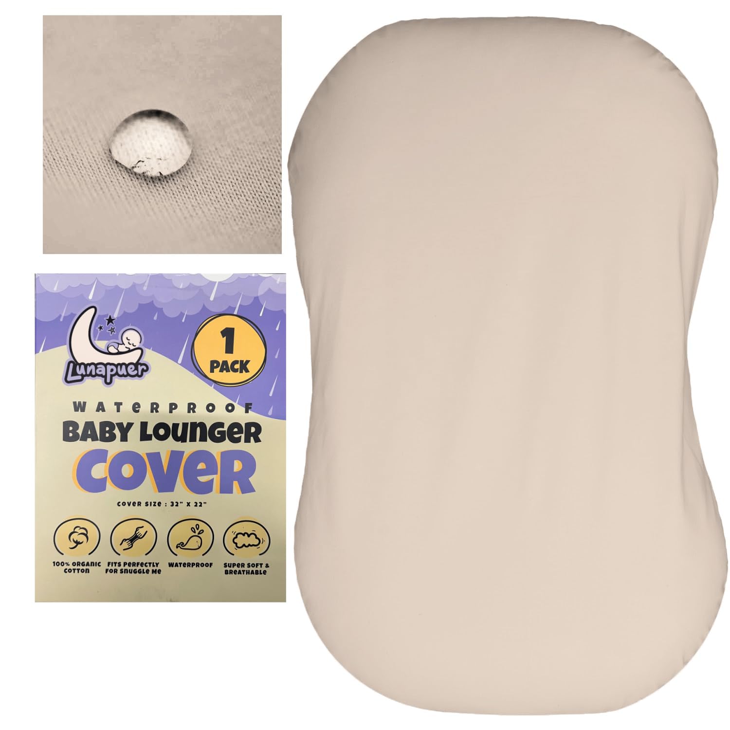 Photo 1 of 100% Waterproof Baby Lounger Cover - 2-Ply Organic Cotton Slipcovers Keep Your Lounger Clean & Your Baby Comfy - Machine Washable - (Lounger Not Included) - Cream