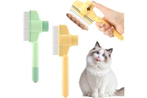 VELARIONNA 2PCS Pet Hair Removal Comb Flea Comb, Self-Cleaning Stainless Steel Grooming Brush with Release Button for Dogs Cats Short and Long Hair