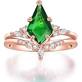 LAZLUVU Rose Gold/18K Gold Engagement Rings for Women Unique Emerald Ring Crystal Ring Green Gemstone Wedding Bands Sets for Him and Her