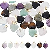 Hobbspring 32pcs Mixed Color Heart Stone Pendants - 8 Colors, 4pcs/Color, 15mm x 12mm x 4.5mm, 2mm Hole, Heart Shape, Mixed Stone, Brass Loop, DIY Jewelry Crafts