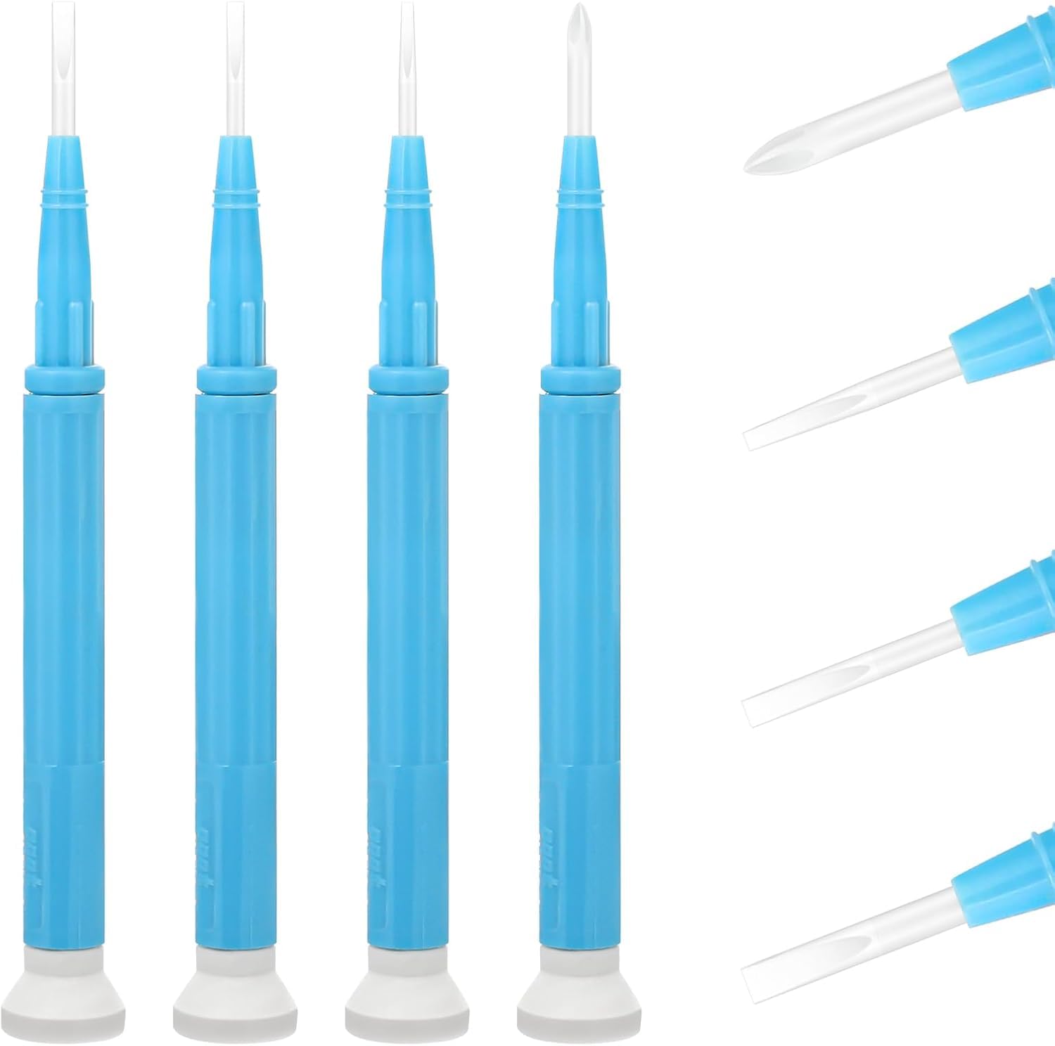 Uadme Plastic Screwdriver, 4Pcs Anti Static Insulated Ceramic Screwdriver for Circuit Adjustment, Small Precision Cross Slotted Screw Driver Set for Electronics(1.3/1.8/2.6/2 mm) ﻿