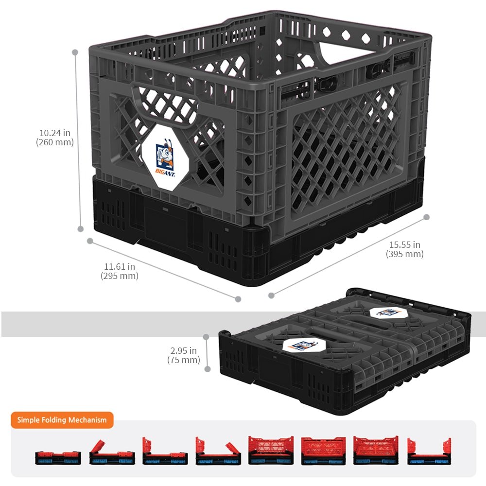 BIGANT Heavy Duty Collapsible Stackable Plastic Milk Crate IP403026
