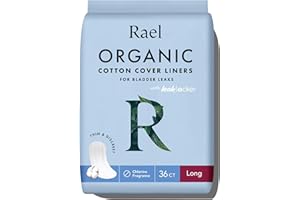 Rael Organic Cotton Cover Incontinence Liners - Long Size, Bladder Control Liners, 4-Layer Core Protection with Leak Guard Te
