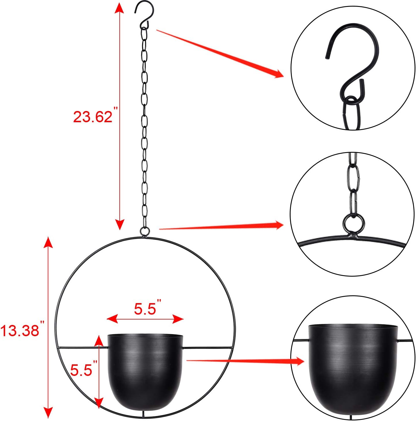 Metal Round Plant Hanger with Flower Pot (Upgraded), Ceiling and Wall Hanging Planter, Modern Hanging Plant, Mid Century Flower Pot Plant Holder for Indoor Outdoor Home Decor (Plants Not Included): Kitchen & Dining