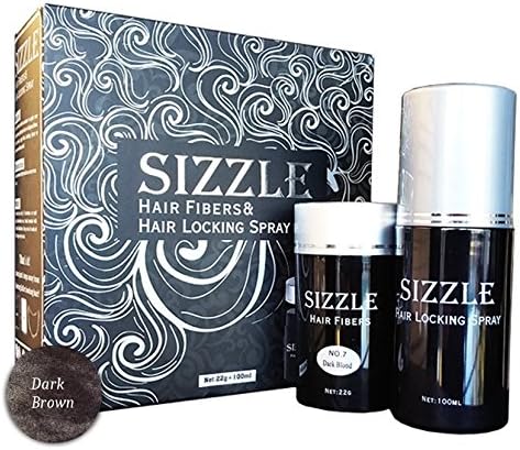 Sizzle Hair Thickening Fibers + Locking Spray Set, 100% Human Hair for Men / Women, Premium, hair loss treatment for natural look, conceals bald spots, fresh fragrance, Big Size (Dark Brown)