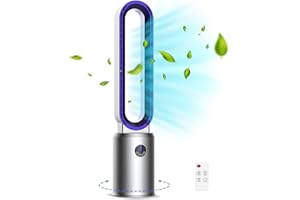 Kikihuose Bladeless Fan, Standing Fan, Tower Fan Air Circulator with Remote, 24 Speeds Settings, 12-Hour Timing Closure, Low Noise Bladeless Fan for Home, Bedroom, Purple