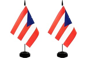Rotenl 2 Pack Puerto Rico Desk Flag, International Country Flag with Solid Pole and Stand Base, Festival Celebration, Classroom Meeting Desktop Decoration