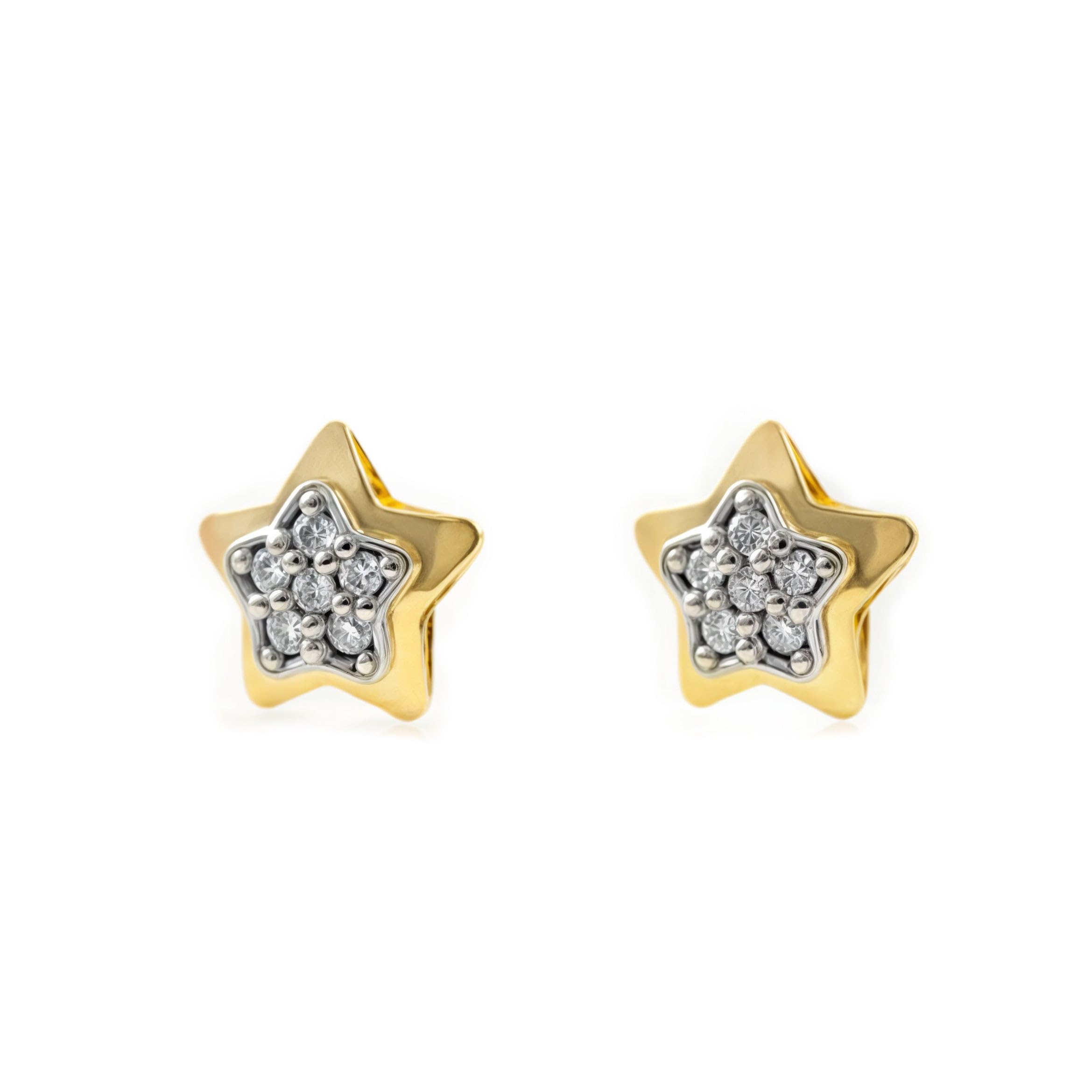 Mondepetit - 9ct two color gold Star Cubic Zirconias Children's Girls Earrings shine