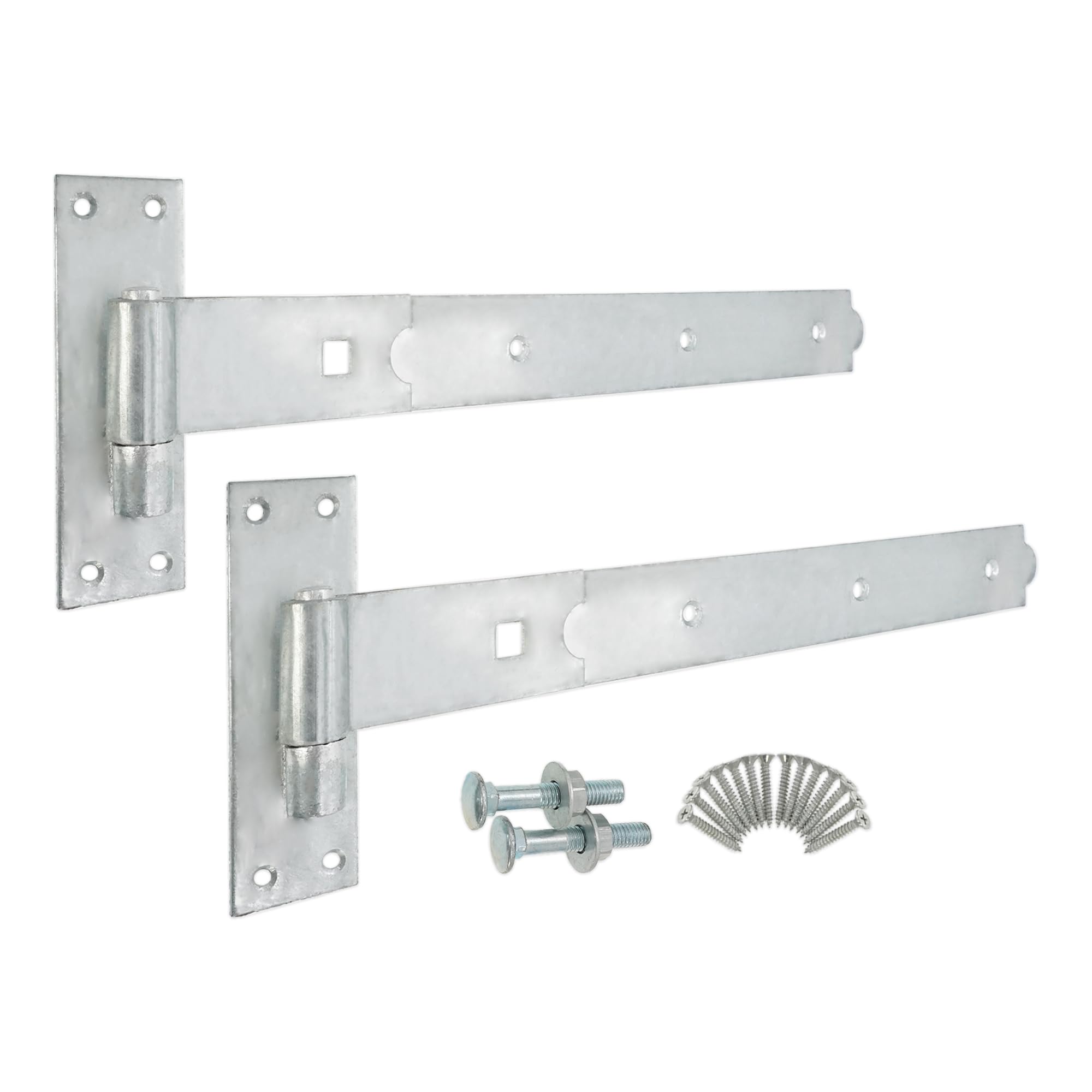 Infinity Decor Cranked and Straight Heavy Duty Hook and Band Iron Gate Hinges Pair - Galvanised Zinc (18'' Straight (Pairs))