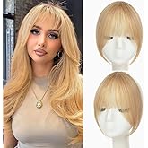 HAITOO Clip in Bangs, 100% Real Human Hair French Fake Bangs Hair Clip for Women Ash Blonde Natural Curtain Fringe with Temples Hairpieces for Daily Wear (French Bangs, Ash Blonde)
