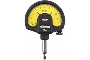 Mahr Federal 4334000 1003 Millimess Mechanical Dial Comparator, ±50 μm Range, 1 μm Resolution, 8 mm Stem, Yellow