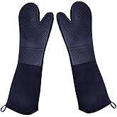 DoMii Extra Long Silicone Oven Mitts Heavy Duty Commercial Grade Oven Mitts Heat Resistant BBQ Gloves with Quilted Cotton Lining 2 Pack