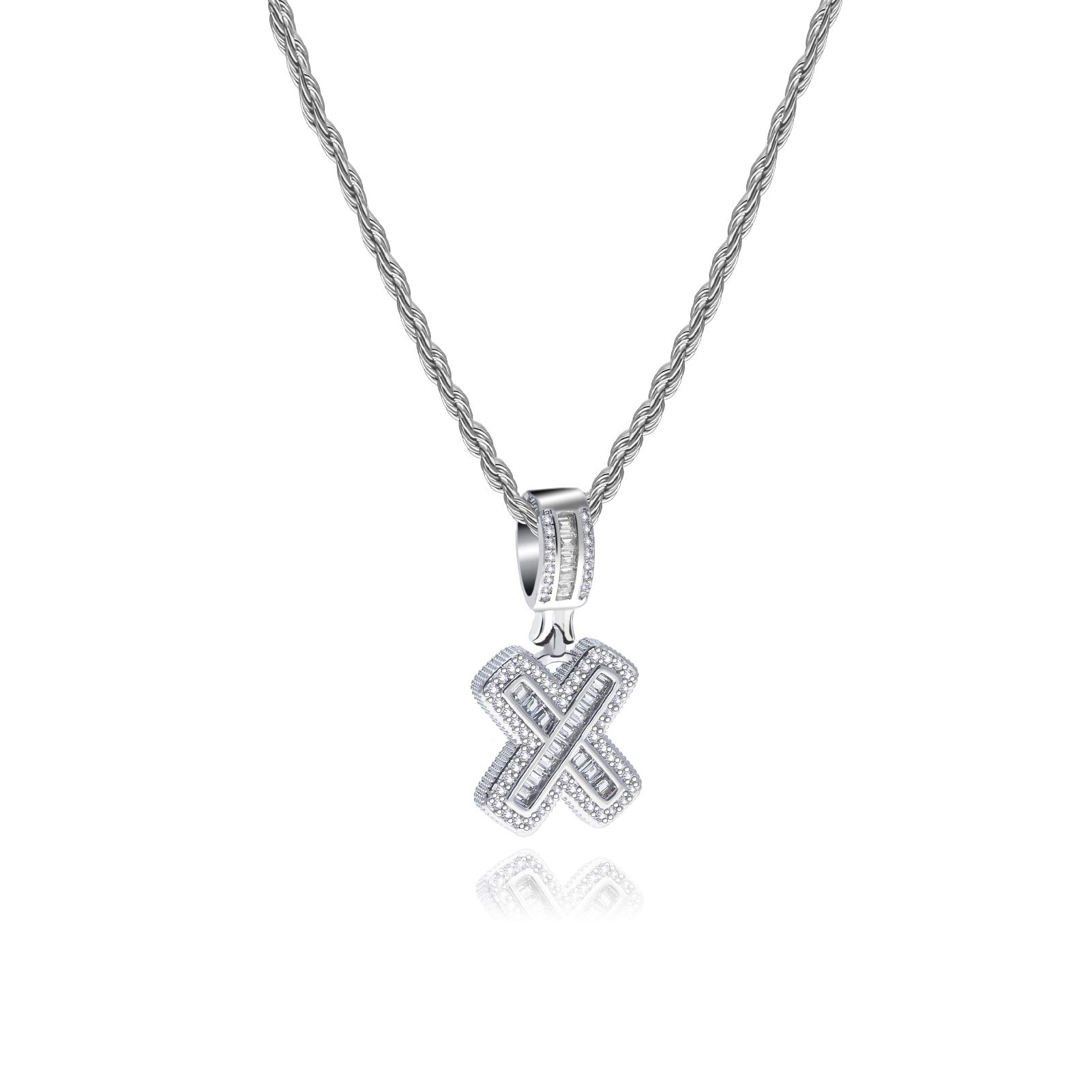 MiniJewelry X Letter Name Initial Alphabet Necklace Personalize Jewellery Silver Crystal Clear CZ Women Daughter Wife Mom Best Friend Anniversary