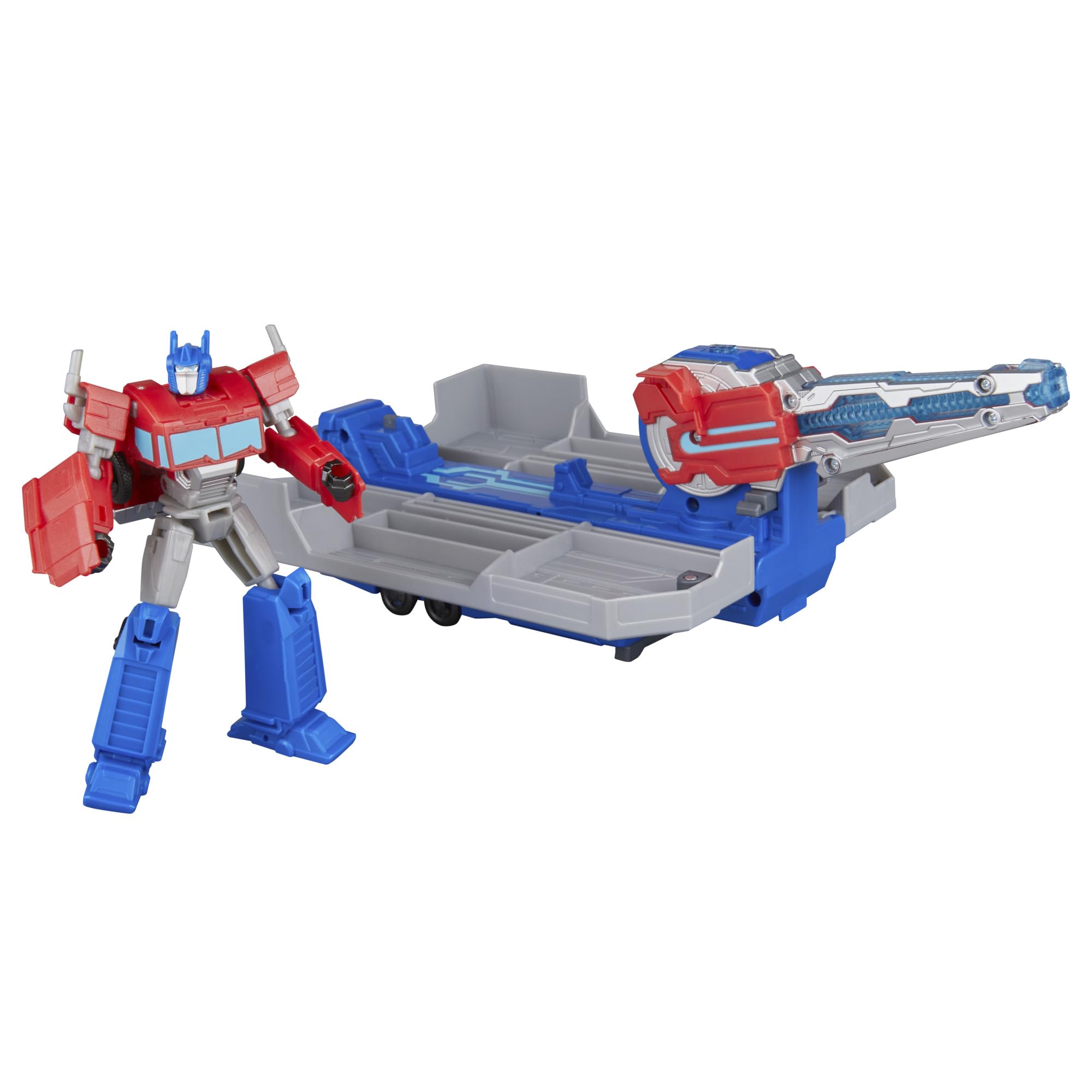 Transformers EarthSpark Optimus Prime Battle Trailer Playset with Action Figure, Lights and Sounds, Electronic Truck Toys for Kids 6 and Up