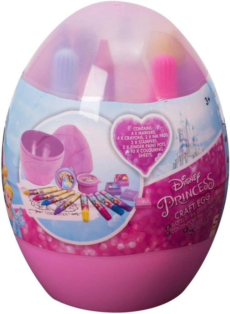 Licensed 24 Pcs Kids Craft Eggs Painting,Drawing,Marker,Crayons,Stamps,Finger Paint Pots Gift 3+ (Disney Princess Craft Egg)