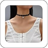 Ximdble Vintage Black Flower Lace Choker Necklace Silver Crystal Pendant Necklace Gothic Hollow Lace Necklaces 90s Victorian Tattoo Necklace Jewelry for Women