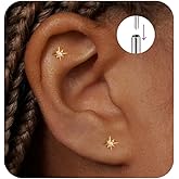 ShineRose Flat Back Cartilage Earrings For Women Stud Tragus Helix Nose Piercing Jewelry Conch Threadless 18G Titanium Surgical Steel Hypoallergenic Gold CZ Silver 14K Small Tiny Starlight Studs
