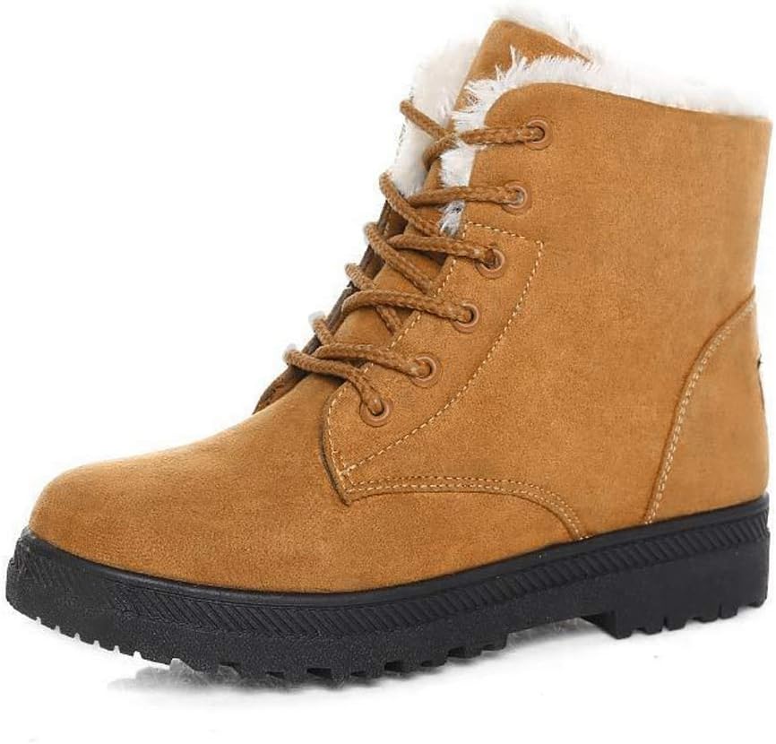 Alicegana Women Boots Ankle Platform Cotton Warm Fur Snow Boots Winter Lace Up Flat Booties Cute Plus Size Comfortable Shoes