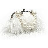 Vintage Fluffy Ostrich Feather Evening bags and Clutches for Women Pearl Chain Tote bags Bridal Purses Wedding Party
