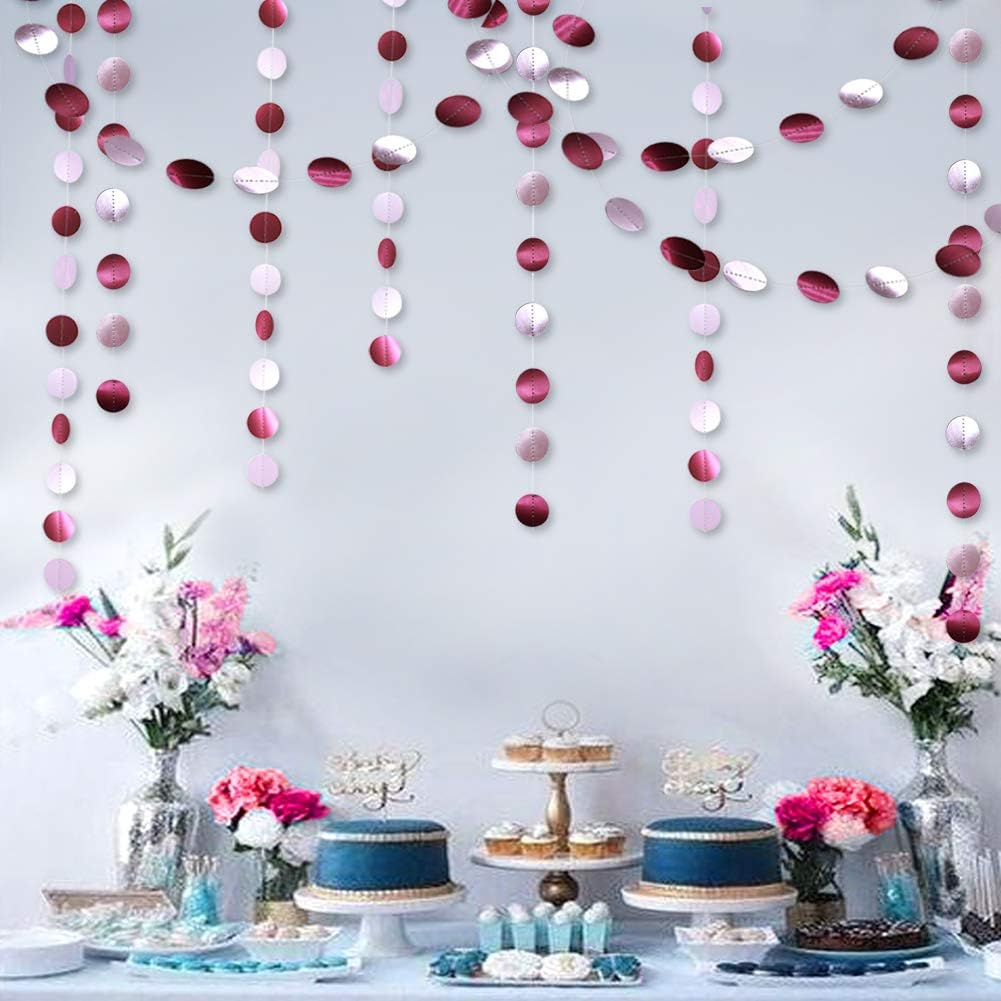 Cheerland Pink Burgundy Circle Dots Garland Kit Polka Dot Pink Streamer Party Decoration Hanging Decor Wedding Backdrop Birthday Banner Engagement Bridal Baby Shower Valentine Girls Bedroom Decoration - Image 5