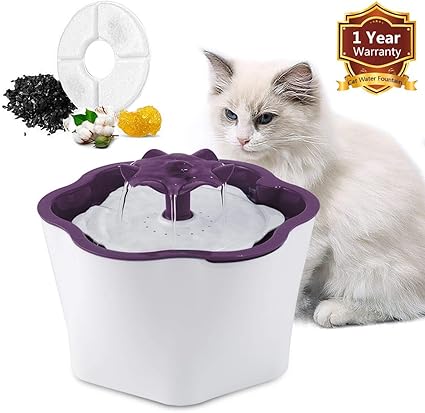 Fityou Fontaine à Eau Pour Chat Chien Fleur Avec Filtre Distributeur Eau Pour Chat Avec Filtre Hygiénique 2l Trois Réglages De Débit Deau