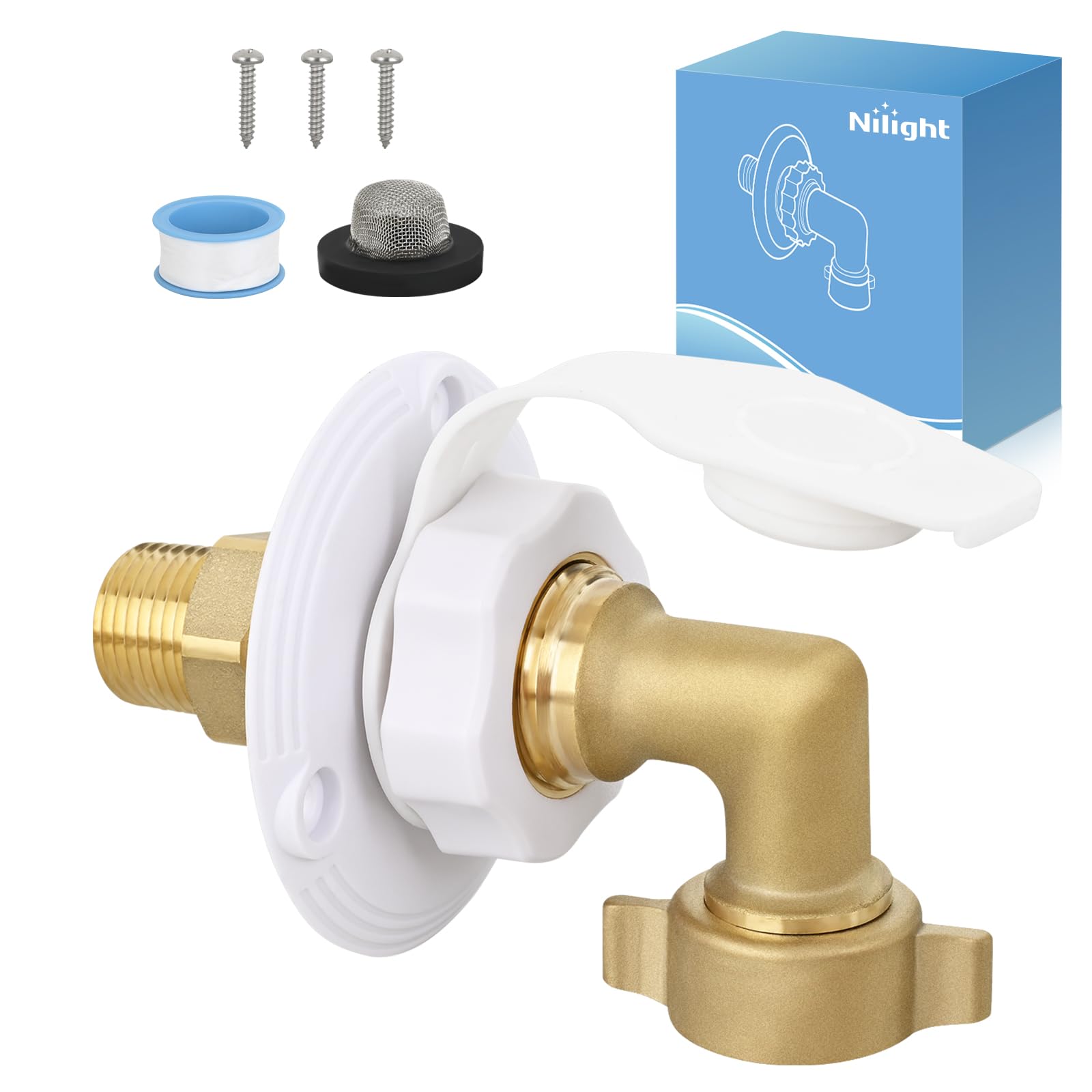 Photo 1 of Nilight RV City Water Inlet with Check Valve & 90 Degree Hose Elbow 1/2" NPT Male to 3/4" GHT Female City Water Fill Inlet Flange Connection Fittings Connector Replacement for RV Camper Trailer Marine