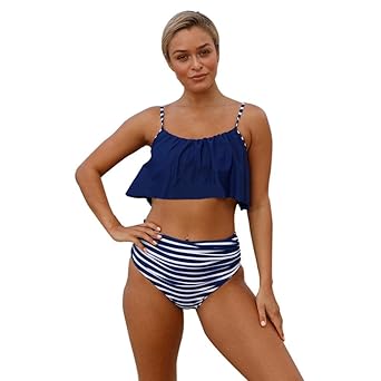 HCFKJ Bikini Damen Set Push Up Sommer 2018 Falbala Bikini-Set mit hoher Taille Push-Up-Badeanzug Baden