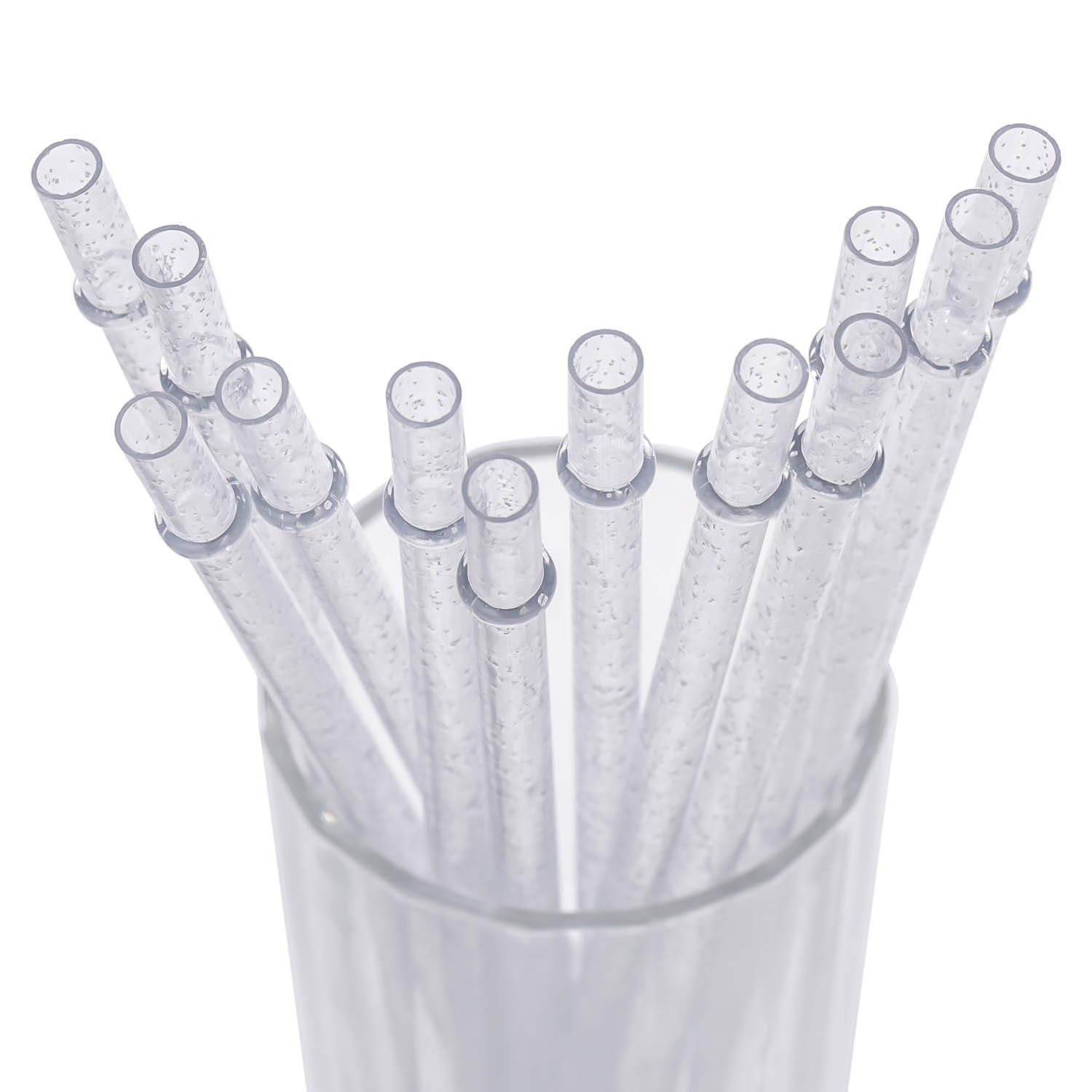 DAKOUFISH 9 Inch Reusable Plastic Glitter Sparkle Drinking Straws,BPA-Free,for 16oz 20oz Tumblers/Jars,12 Straws with One Cleaning Brush (9inch Clear)