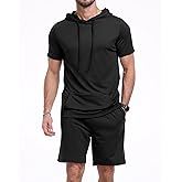 Aiyino Men's Tracksuit 2 Piece Hooded Athletic Sweatsuit Short Sleeve Casual Sports Hoodie Shorts Set