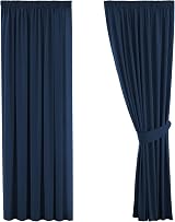 H.Versailtex Solid Navy Blackout Curtains 90x90 Two Panels with Tiebacks