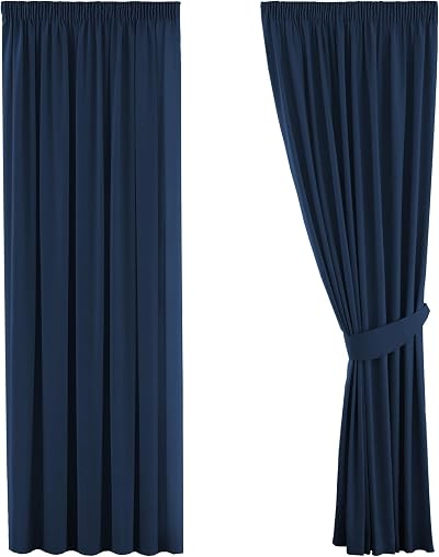 H.Versailtex Navy Blackout Curtain 66x72 Two Panels Tiebacks Thermal Insulated