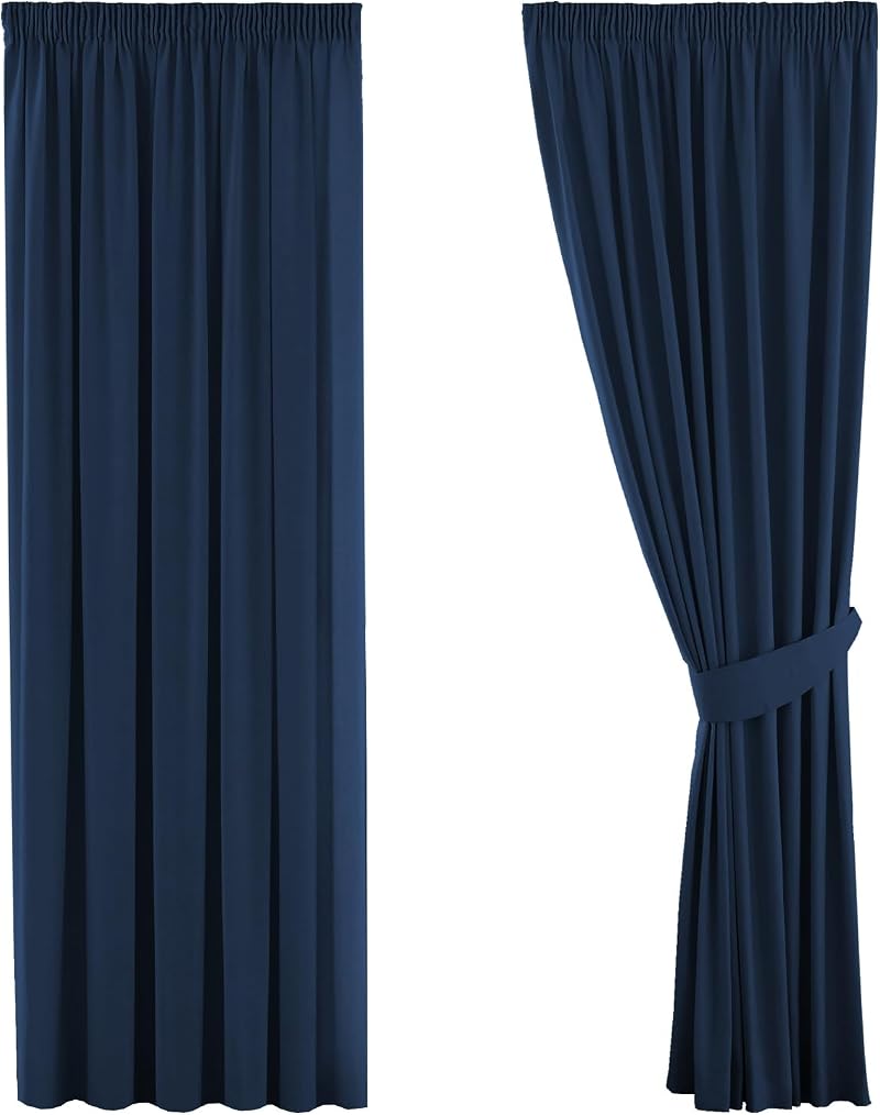 H.Versailtex Navy Blackout Thermal Curtains 46x54 Two Panels Pencil Pleat