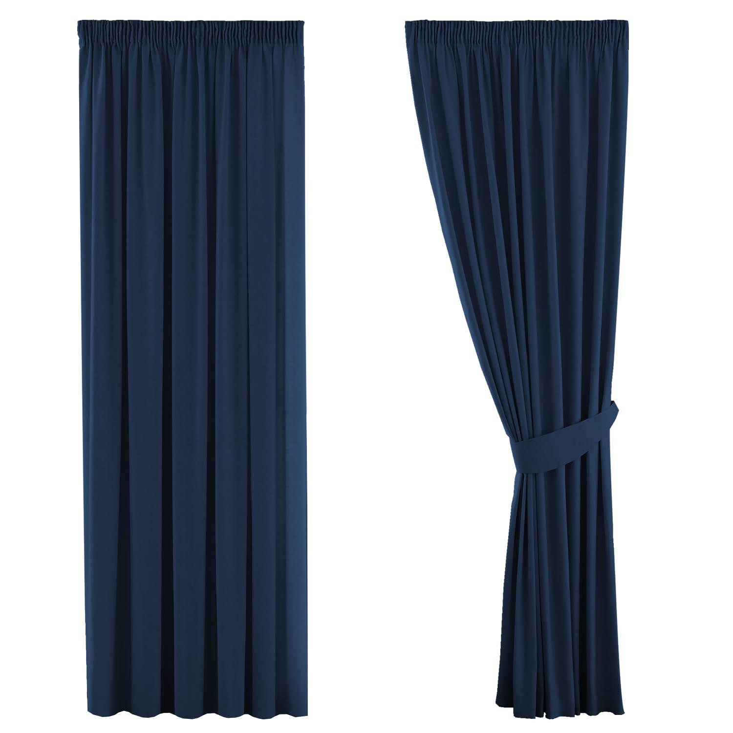 H.Versailtex Solid Navy Blackout Thermal Insulated Pencil Pleat Curtains for Living Room/Bedroom, Energy Efficient and Noise Reducing Window Treatments Curtain, 46" Width x 72" Drop (2 Panels)