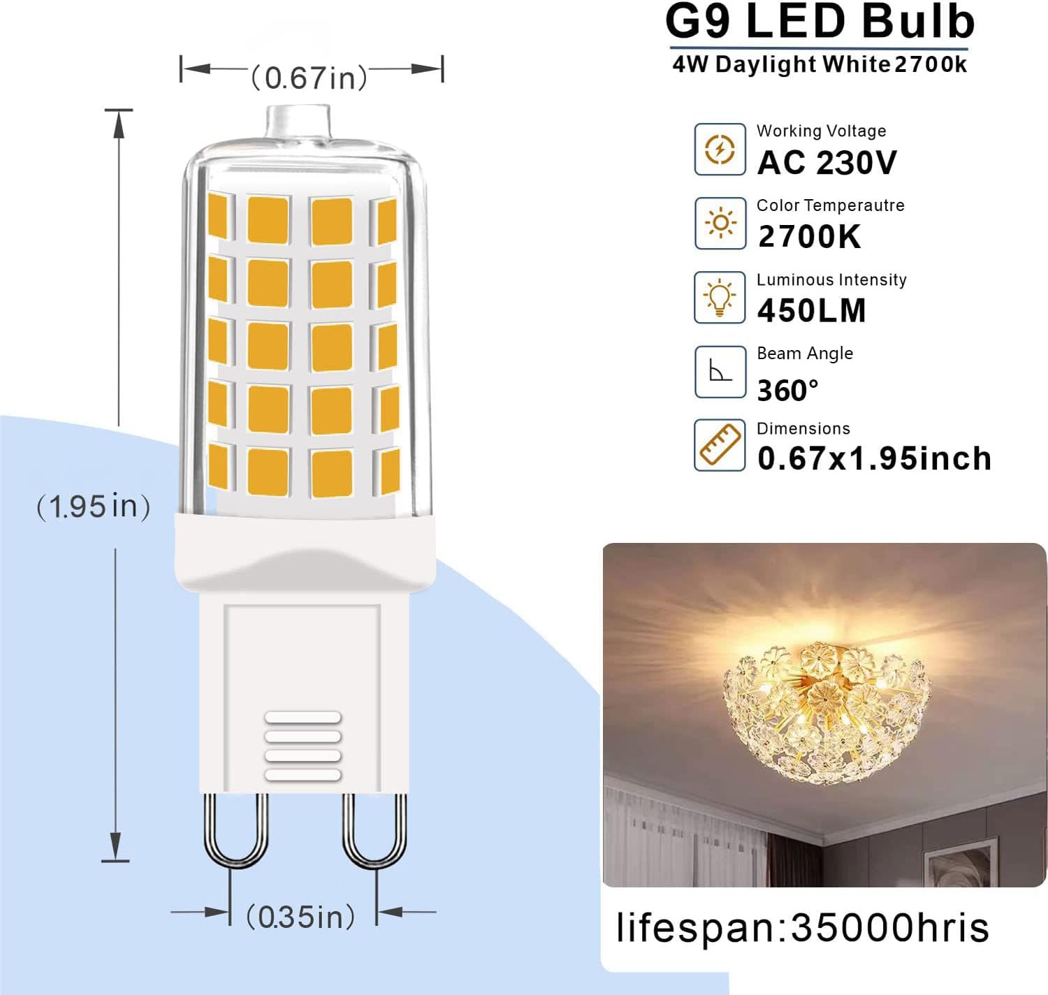 G9 LED Warmweiß Dimmbar, 2700K 230V 4W Ersatz 40W Halogenlampe, T4 Glühbirne Leuchtmittel 450Lm Für Drinnen Und Draußen Schmücken Beleuchtung Kein Flackern Glühlampe 5er 3