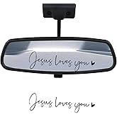 2pcs Jesus Loves You Rear View Mirror Sticker, Positive Affirmation Car Decals Vanity Mirror Stickers Water Bottle Stickers Rearview Mirror Sticker for Laptop Car Water Bottle (Black)