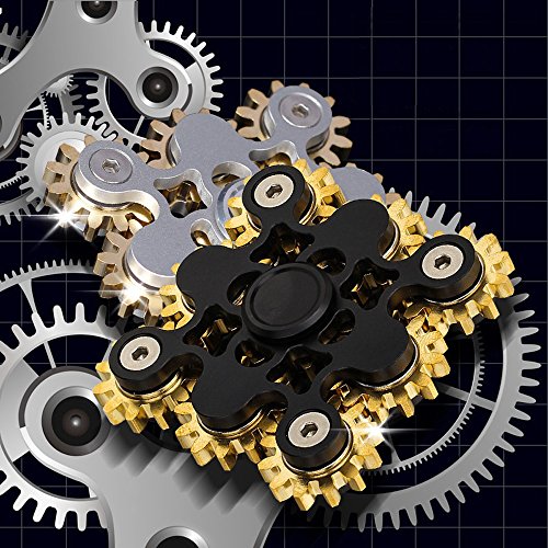 FREELOVE 9 Series Gear Design Pure Copper Brass Fidget Spinner Toy Stress Reducer Premium EDC Industrial Mechinery Disassemble R188 Silent Stainless Steel Bearing Helps Focus (Black, 9 Series Gear)