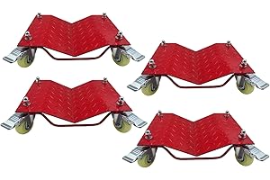 4 Pack Heavy Duty Wheel Dolly Car Tire Stakes Set for Tow or Vehicle Storage Furniture Movers 10,000 lbs Capacity Black (Red,