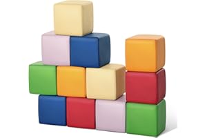 TODIBY Foam Building Blocks for Toddlers：12-Pieces Wipeable Leather Stacking Cubes Kids - Large Soft Toys Play Set for Learning Construction Baby Preschool Daycare Therapy Birthday Gift (Rainbow)