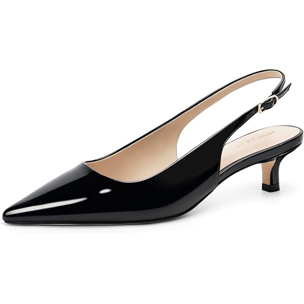 WAYDERNS Women's Patent Pointed Toe Pumps - Kitten Heel (1.5"), Slingback With Metal Chain Ankle Strap - View #9