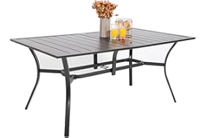 Virvla Patio Dining Table Outdoor Steel Rectangular Table with Umbrella Hole 63" x 38" x 28" - Dark Black