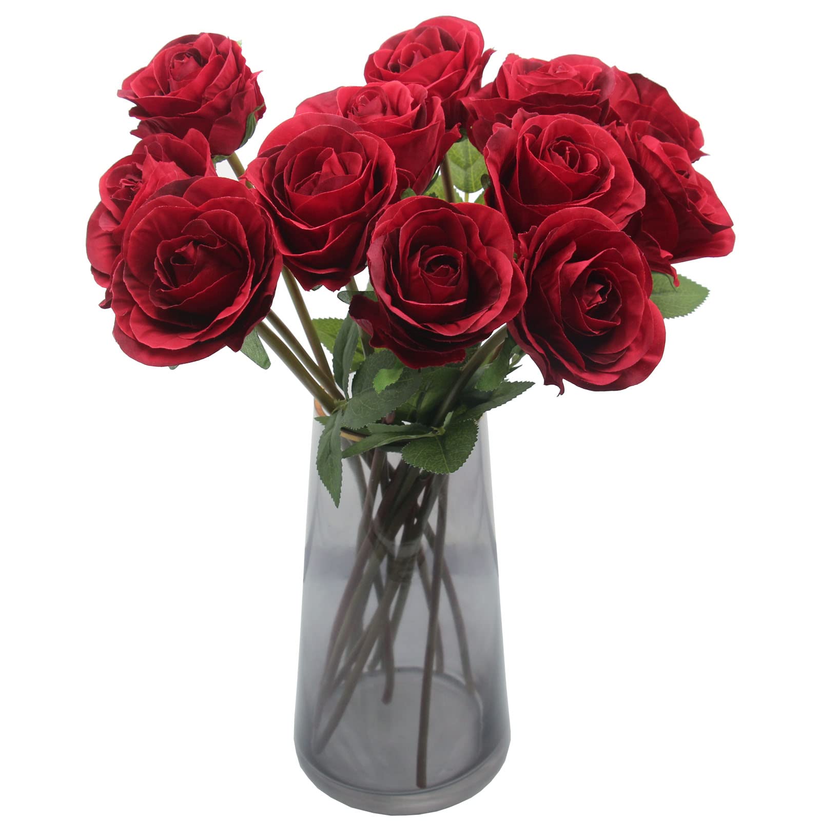 Photo 1 of Hananona Artificial Roses Flowers for Flower Arrangement, 12 Pcs Silk Red Rose Bouquet for Home Decoration, Faux Roses for Parties and Wedding Decoration (Red, 12)
