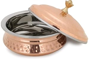 Zap Impex ® Hammered Copper and Stainless Steel Tableware- Dishes Serving Bowl Tureen with Lid