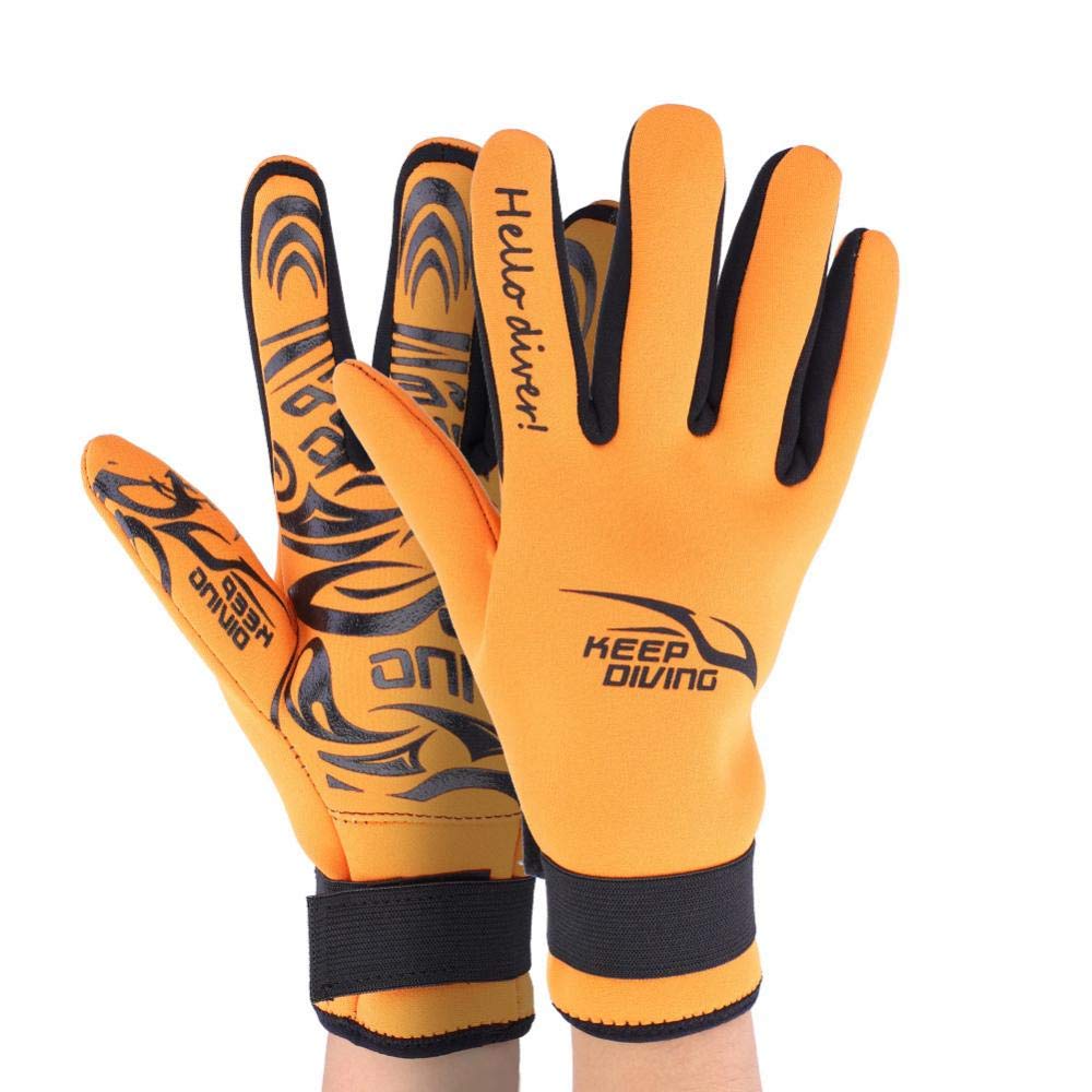 Neoprene Diving Gloves, 2mm Thermal Water Sports Gloves for Swimming Snorkelling Surfing Lightweight Flexible Protection (XL-Orange)
